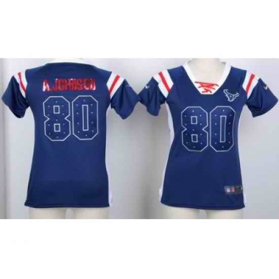 Women Nike Houston Texans 80 Andre Johnson Blue Handwork Sequin Name Fashion NFL Jerseys